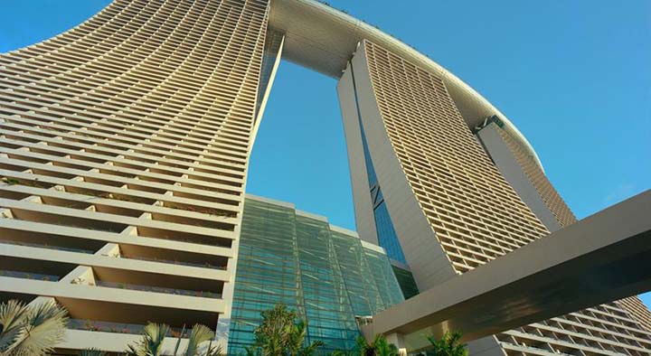 Singapur architektura Marina Bay Hotel Moshe Safdie